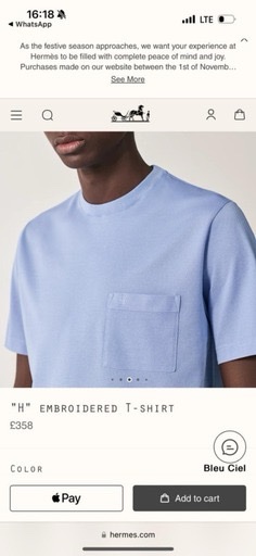 HERMES H Embroidered Shirt Blue Ciel