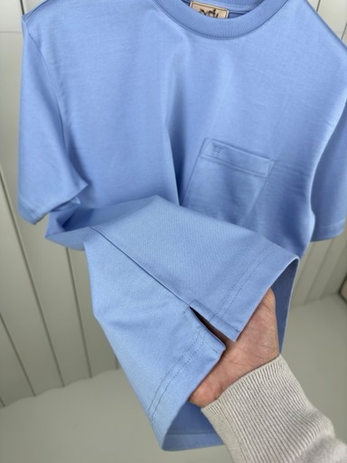 HERMES H Embroidered Shirt Blue Ciel